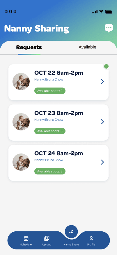 Tandem scheduling screen